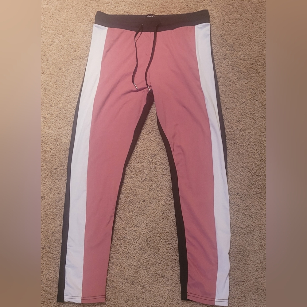 PINK Victoria's Secret Track Pants in Pink and White with Sporty Stripes